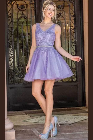 Dancing Queen 3296 - Sleeveless Floral Lace Cocktail Dress