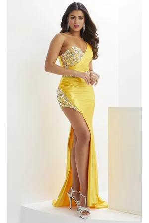 Panoply 14141 - Asymmetric Neck High Slit Evening Gown