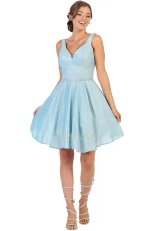 May Queen MQ1777 Sleeveless V-Neck Glitter A-Line Dress