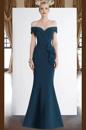 Janique 1936 Off Shoulder Ruffled Accent Mermaid Gown in