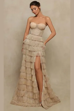TARIK EDIZ 98047 Strapless Glittery Plus Size Prom Gown