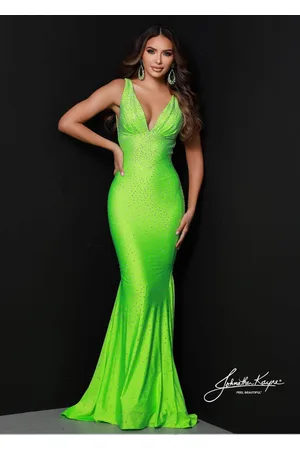 Johnathan Kayne 9213 Crystal Studded Empire Waist Fitted Mermaid Gown