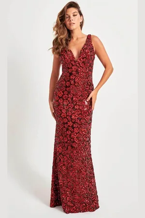 FAVIANA 11038 - Illusion Side V-Neck Prom Gown