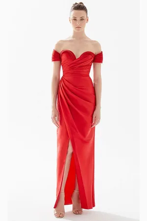 TARIK EDIZ 98259 - Pleated Off-Shoulder Evening Dress