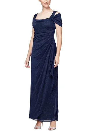 Alex Evenings 133026 Cold Shoulder Empire Waist Glitter Mesh Dress