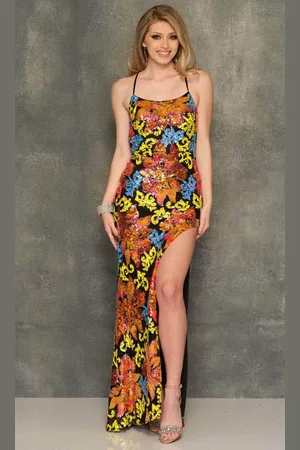 Dave & Johnny 10740 - Sequin Floral Long Gown