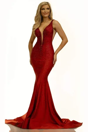 Johnathan Kayne 2305 V-Neck Trumpet Evening Dress