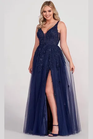 Ellie Wilde EW34103 - Lace Appliqued V-Neck Prom Gown