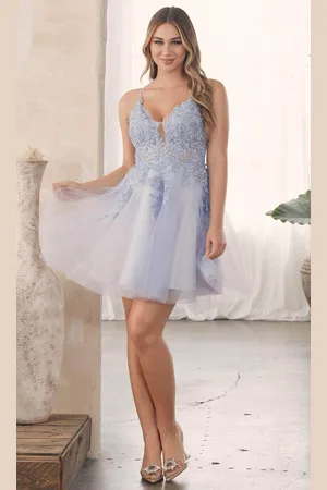 Nox Anabel G785 - Plunging V-Neck Tulle Cocktail Dress