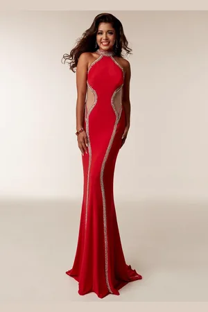 Jasz Couture 6208 High Halter Contoured Jewel-Trimmed Panel Gown