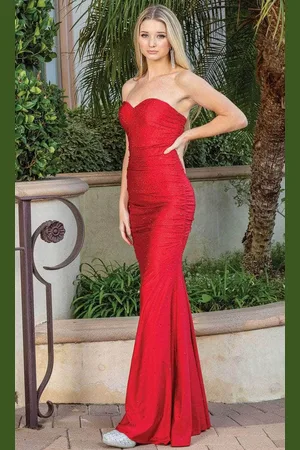 Dancing Queen 4286 - Bedazzled Strapless Sweetheart Evening Gown