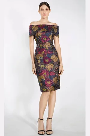 Janique 4044 - Straight Across Floral Cocktail Dress