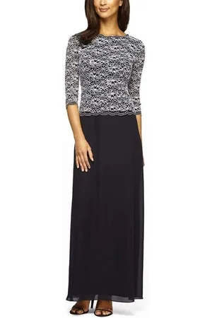 Alex Evenings 112784 Quarter Sleeve Sequin Lace Chiffon Dress