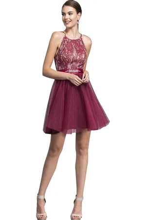 Aspeed Design Halter Cocktail Dress with Ribbon Sash Waistband