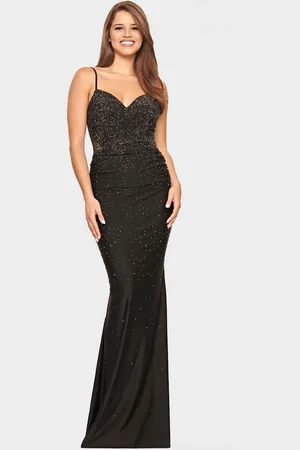 FAVIANA S10800 - V-Neck Sheer Back Evening Gown