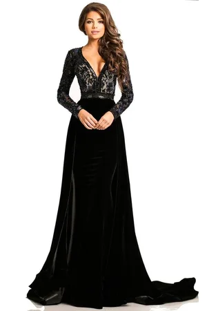 Johnathan Kayne 8013 Embellished Lace Velvet Gown