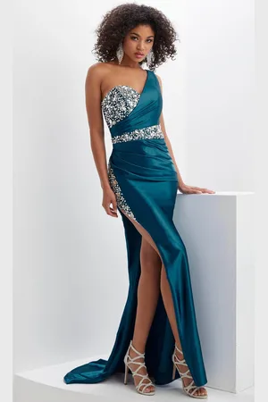 Panoply 14141 - Asymmetric Neck High Slit Evening Gown