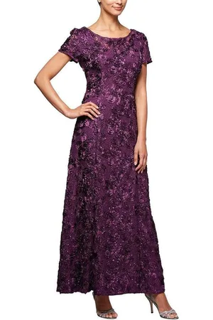 Alex Evenings 112788 Soutache Lace Sequin Short Sleeve A-Line Gown