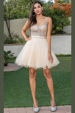 Dancing Queen 3313 - Beaded A-Line Tulle Cocktail Dress