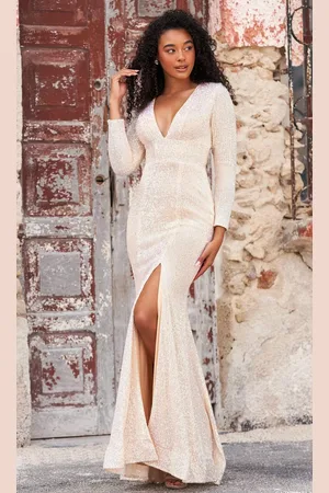 Sherri Hill 55046 Long Sleeve Sequin Gown with Slit
