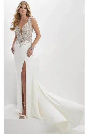 Panoply 14151 - Beaded Plunging V-Neck Evening Gown