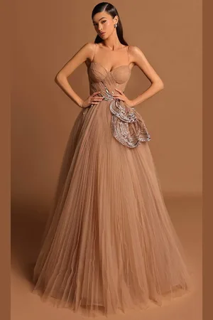 TARIK EDIZ 98558 - Sleeveless Pleated A-Line Evening Gown