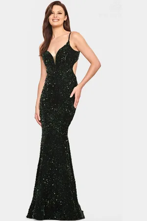 FAVIANA S10817 - V-Neck Cutout Sequin Evening Gown