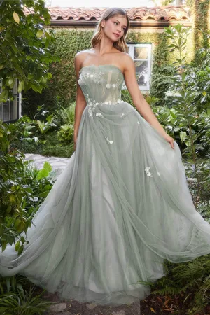 Andrea and Leo A1015 Strapless Pleated Long Modest Prom Gown