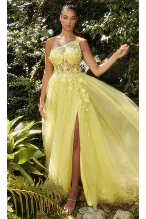 Floral Strapless & Halter Neck Dresses for Women in yellow color