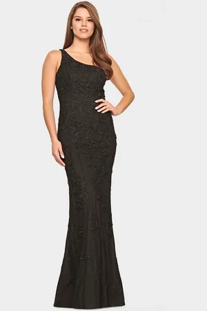 FAVIANA S10822 - Asymmetric Lace Appliqued Prom Gown