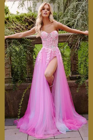 JOVANI 23713 - Strapless Appliqued Prom Dress