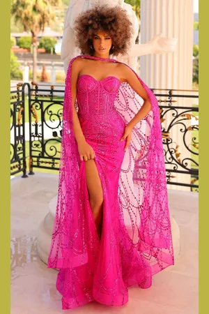 Clarisse 810728 - Embellished Prom Gown with Cape