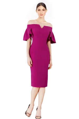 Janique 1942 Bell Sleeve Off-Shoulder Fitted Dress