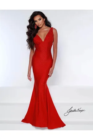 Johnathan Kayne 9213 Crystal Studded Empire Waist Fitted Mermaid Gown