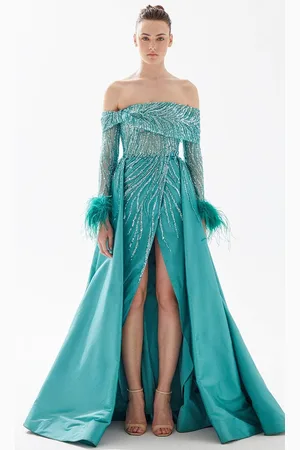 TARIK EDIZ 98316 - Off Shoulder Overskirt Evening Gown