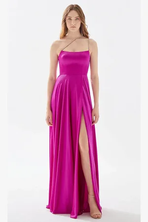 TARIK EDIZ 52041 - Asymmetrically Thin Strapped Minimal Gown