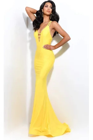 Jasz Couture 7345 Plunging V-Neckline With Stylish Cut-Outs Trumpet Dress