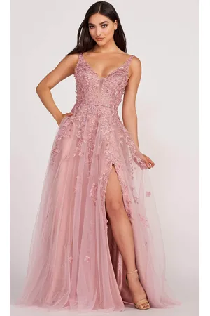 Ellie Wilde EW34103 - Lace Appliqued V-Neck Prom Gown