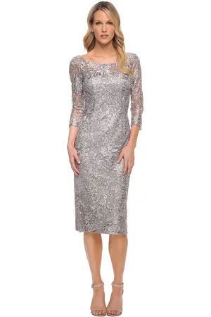 La Femme 30097 - Embroidered Bateau Knee-Length Dress