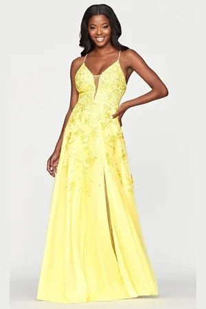 FAVIANA S10640 Embroidered Applique Plus Size Prom Gown with Slit