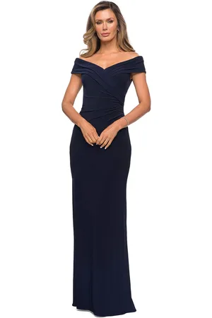 La Femme 27959 Pleat-Ornate Off Shoulder Jersey Dress