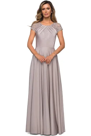 La Femme 28100 Lace Jewel Neck A-Line Dress