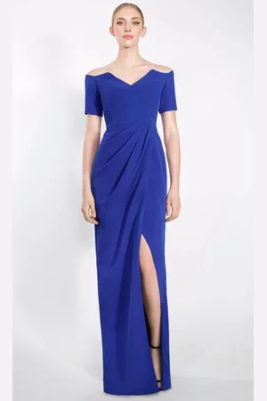 Janique 33107 - Off Shoulder Draped Column Prom Gown