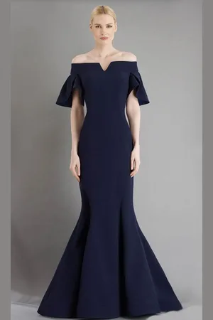 Janique 1941 Notched Off Shoulder Ruffle Sleeve Evening Gown