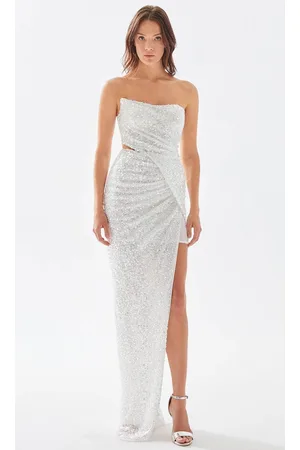 TARIK EDIZ 52114 - Sequined Strapless Slit Gown