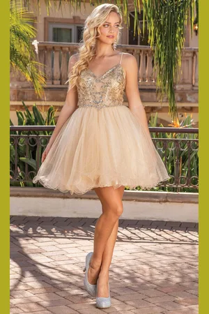 Dancing Queen 3337 - Beaded Curled A-Line Cocktail Dress