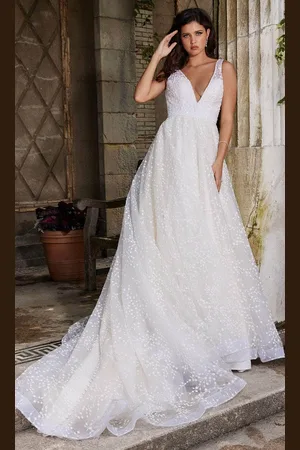 Jovani Bridal JB09491 - V-Neck Belted Waist Bridal Gown