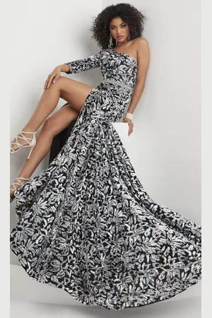 Panoply 14148 - Sequined One Shoulder Evening Gown