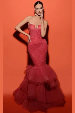 TARIK EDIZ 98489 - Strapless Tiered Mermaid Evening Gown