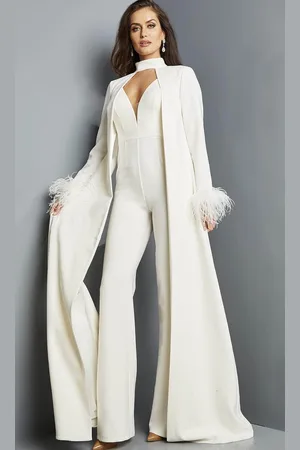 JOVANI 09479 - V-Neck Cape Jumpsuit
